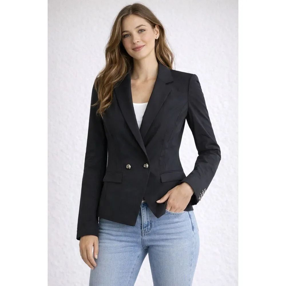 STILE BENETTON Black Double Breasted Blazer Size UK 10 / US 6 Tailored Jacket